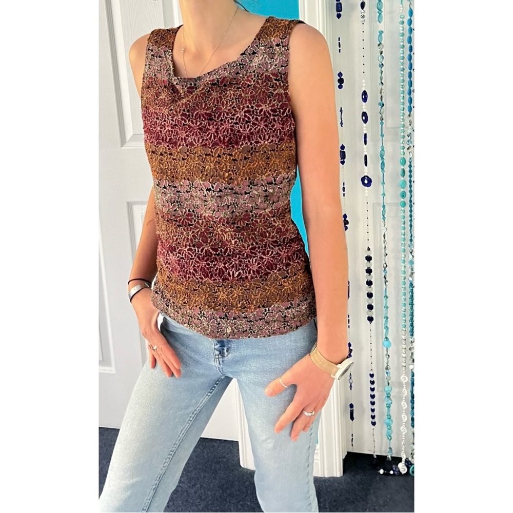 Floral Lace Top | Burgundy, Pink & Silver on Black | Layering